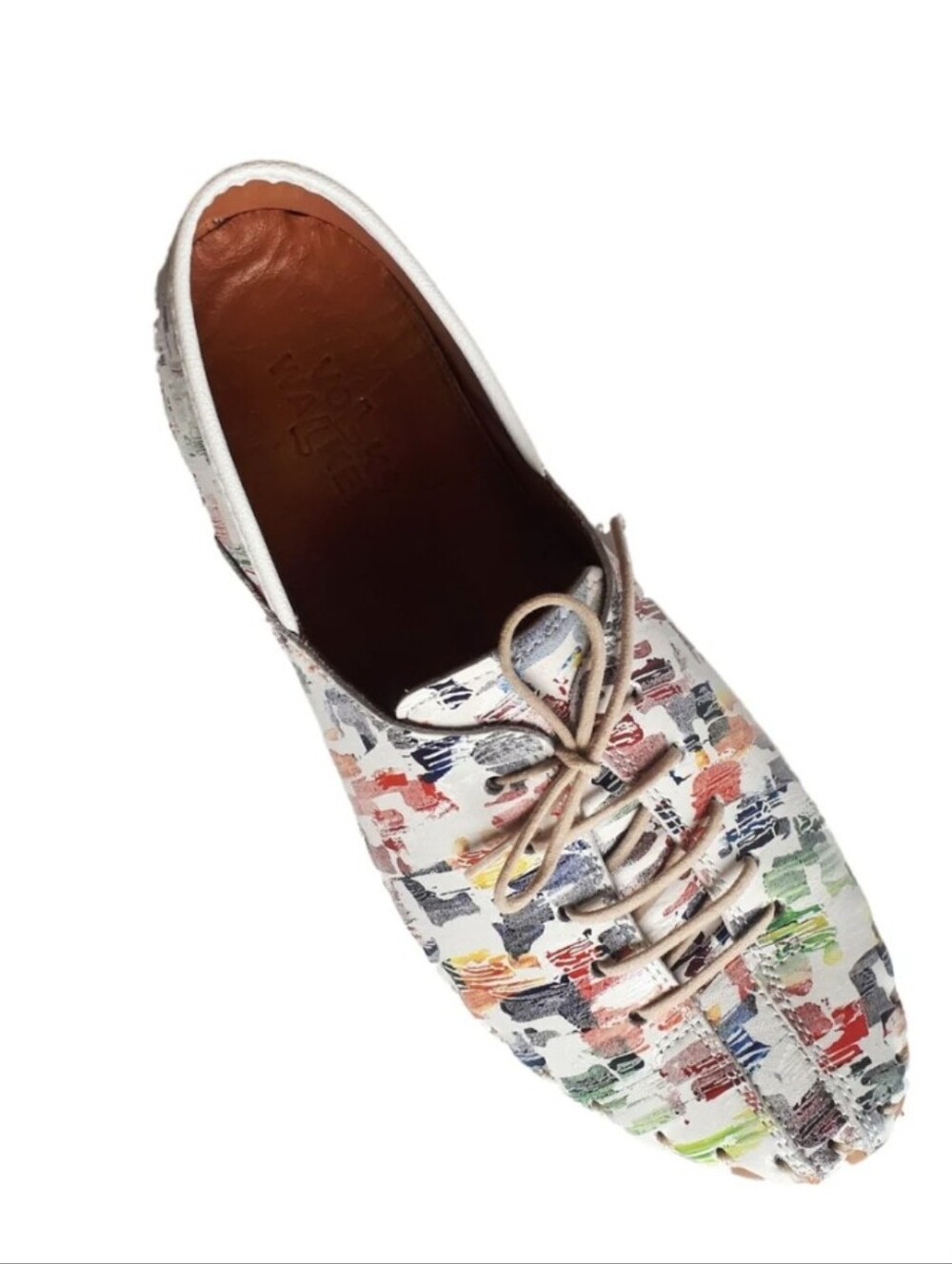 Volks Walkers White & Rainbow Paint Swipe Confetti Leather Lace-up Shoes (EU 39)